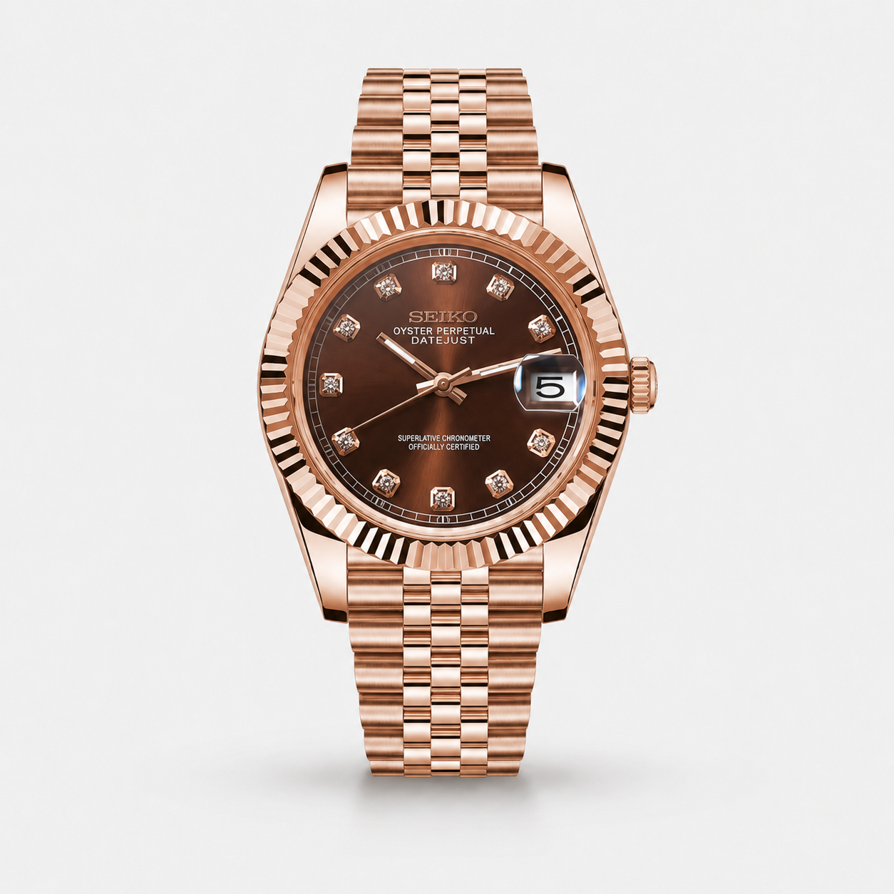 Seiko Mod Diamond Datejust "Rose Gold Crystal Champagne"