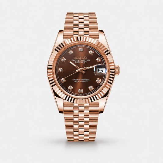 Seiko Mod Diamond Datejust "Rose Gold Crystal Champagne"