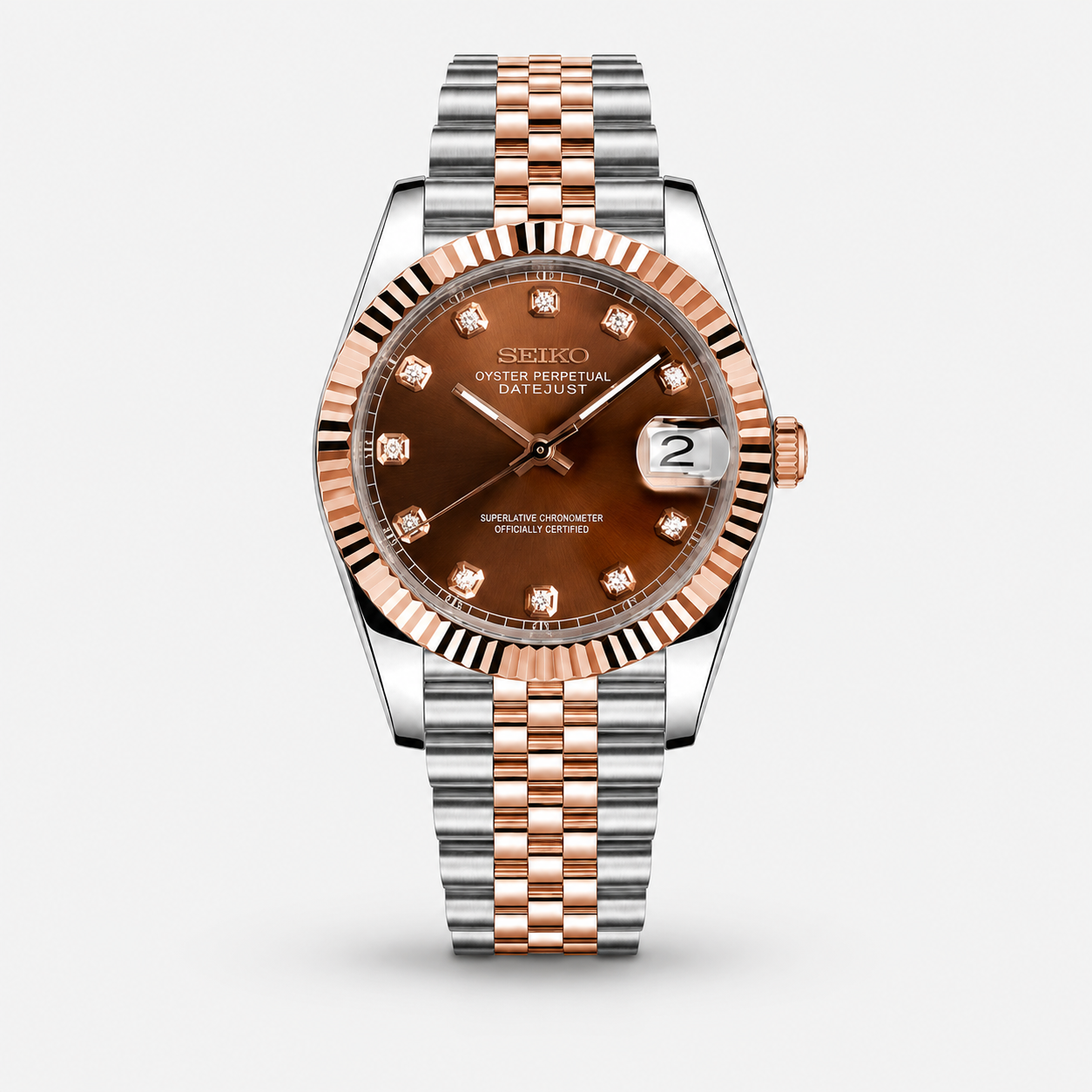 Seiko Mod Diamond Datejust "Two-Tone Crystal Champagne"