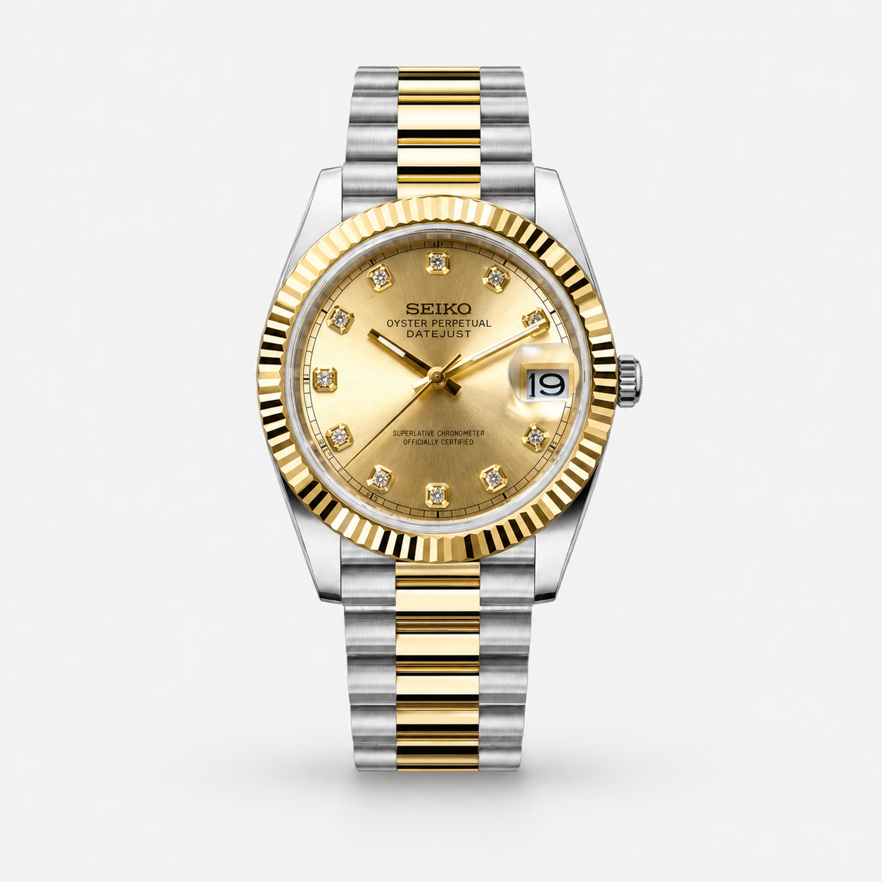 Seiko Mod Diamond Datejust "Two-Tone Gem Gold"