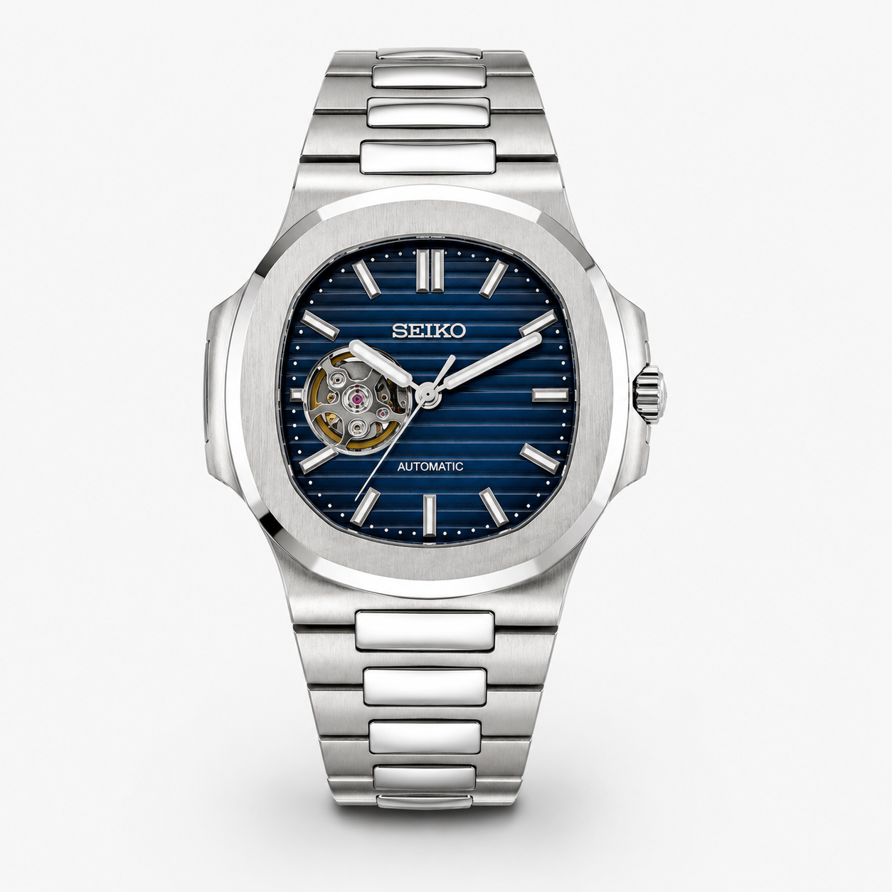 Seiko Mod Nautilus "Open Heart Dark Blue"
