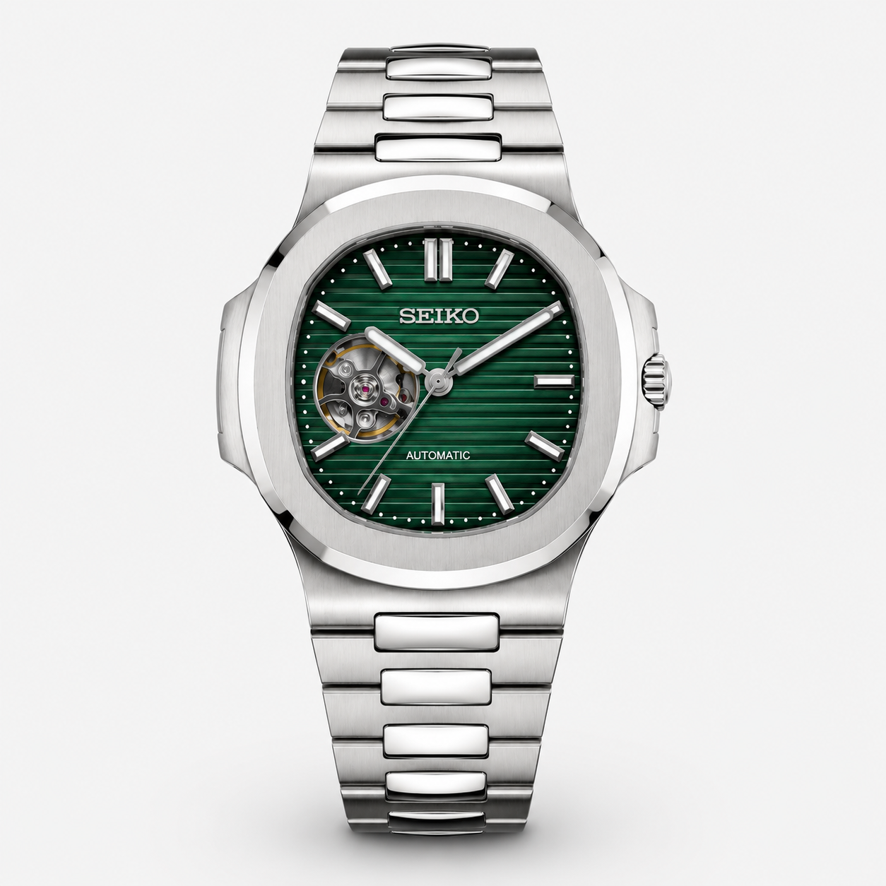 Seiko Mod Nautilus "Open Heart Green"