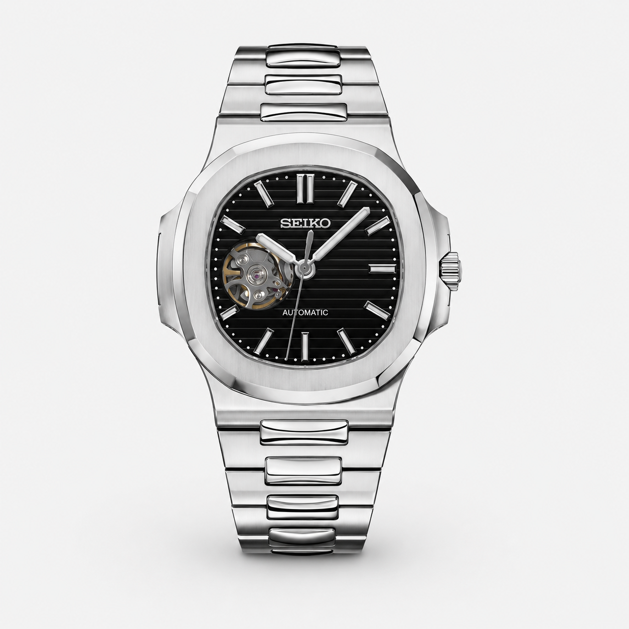 Seiko Mod Nautilus "Open Heart Black"