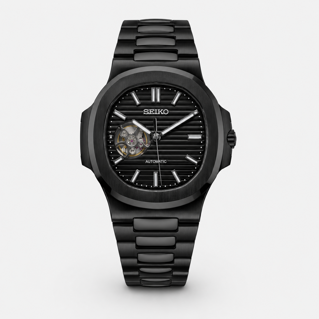Seiko Mod Nautilus "Open Heart All Black"