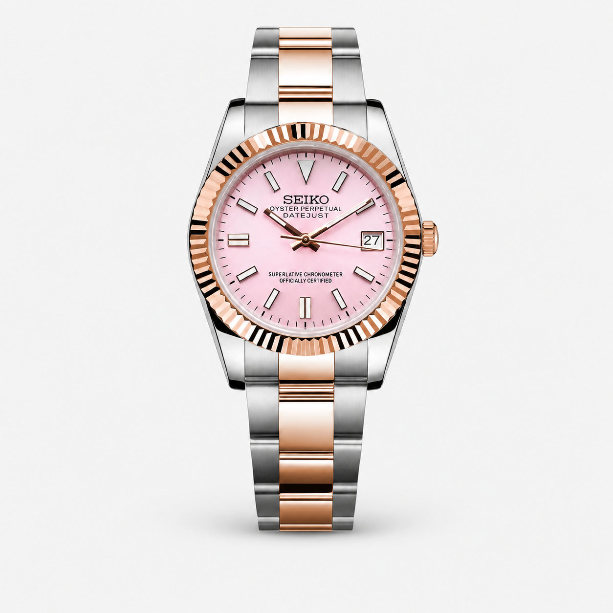 Seiko Mod Datejust "Two-Tone Rose Gold Pink"