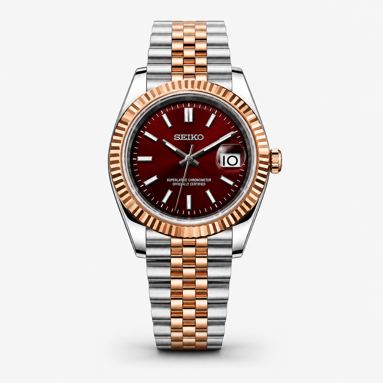 Seiko Mod Datejust "Two-Tone Rose Gold Red"