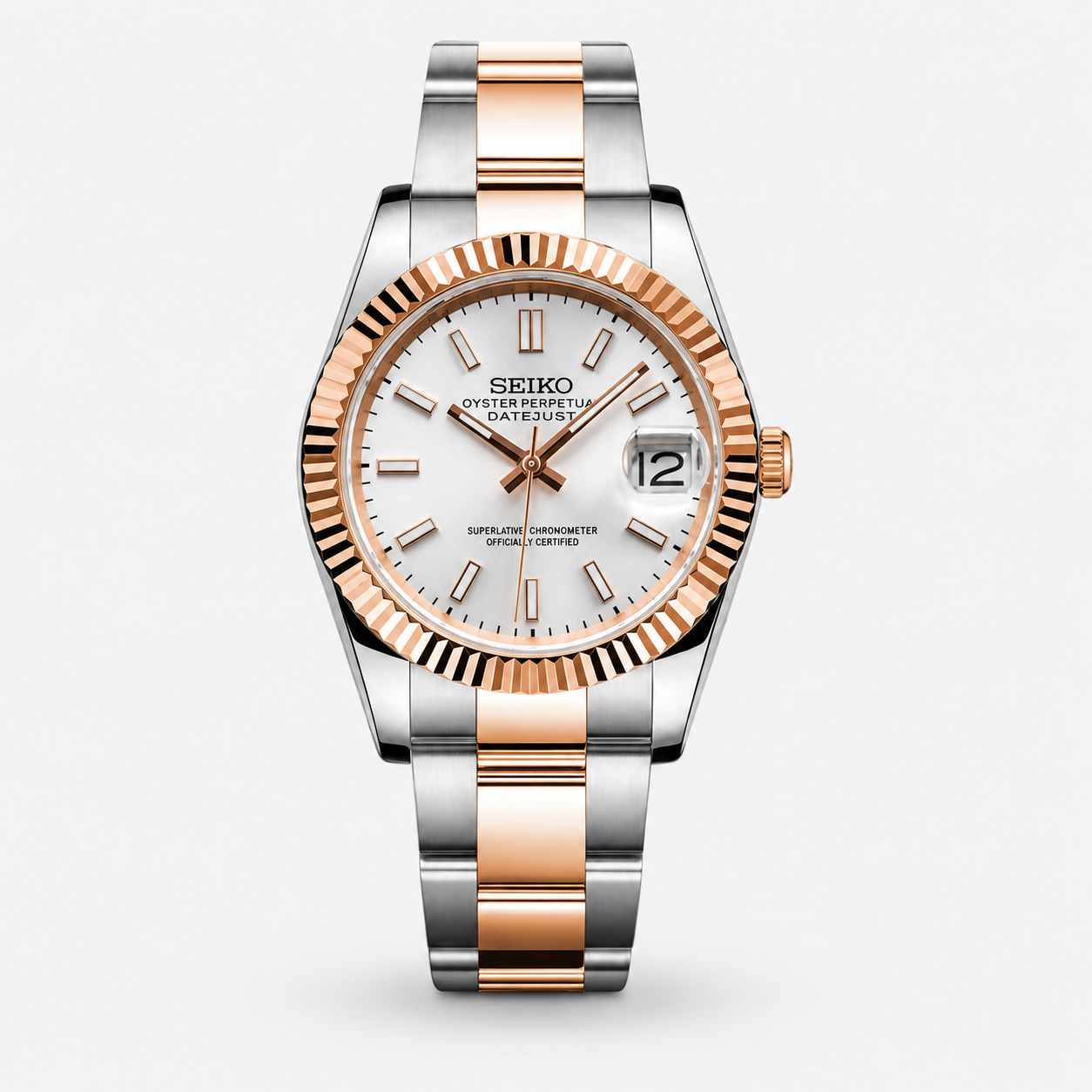 Seiko Mod Datejust "Two-Tone Rose Gold White"