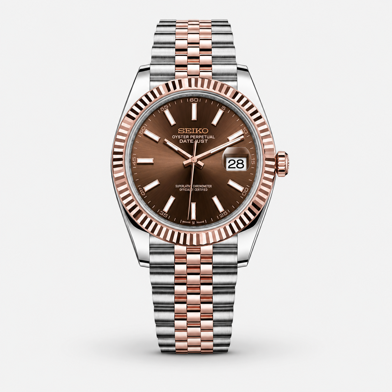 Seiko Mod Datejust "Two-Tone Rose Gold Chocolate"