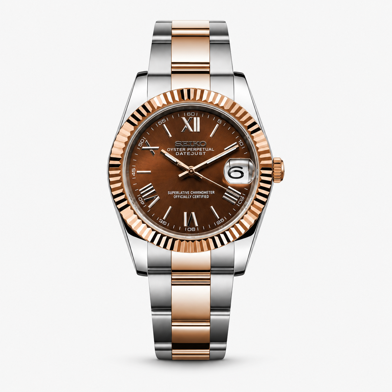 Seiko Mod Datejust "Two-Tone Rose Gold Chocolate Roman"