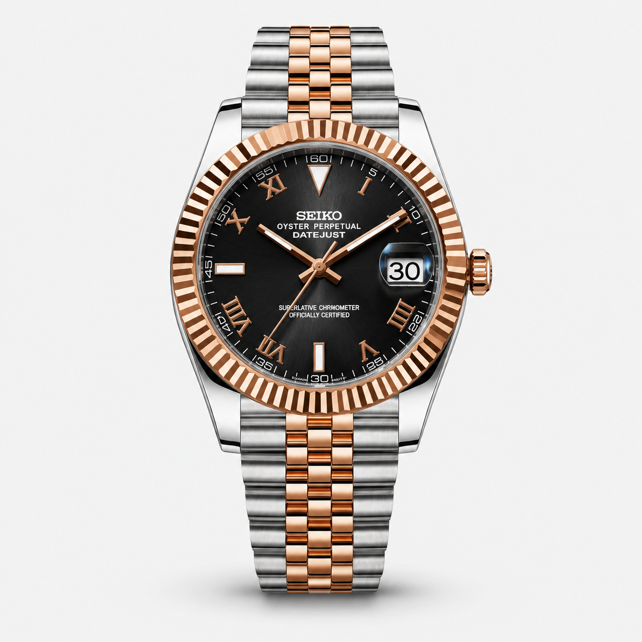 Seiko Mod Datejust "Two-Tone Gold Black Roman"