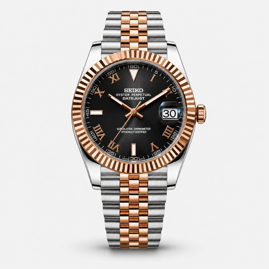 Seiko Mod Datejust "Two-Tone Gold Black Roman"
