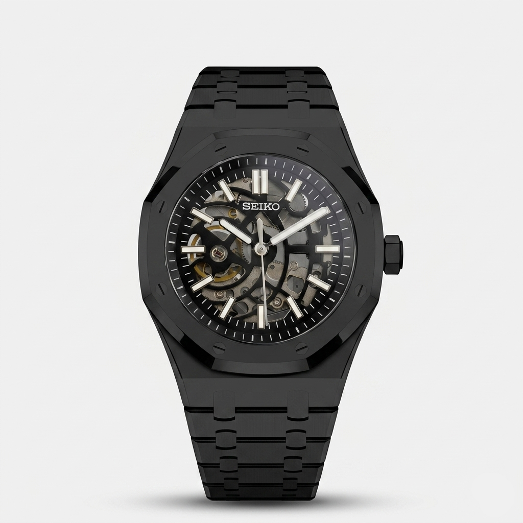 Seiko Mod Royal Oak "Skeleton Full Black"